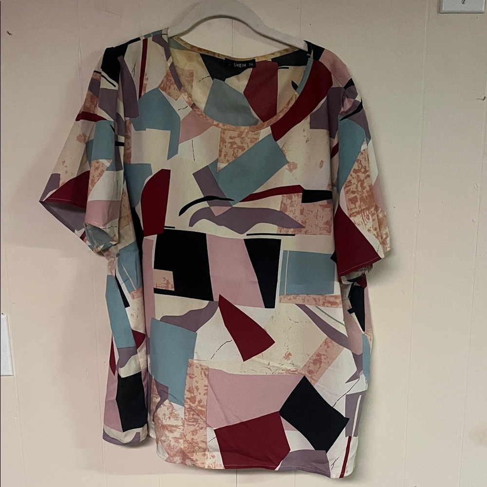 SHEIN Geometric Print Short Sleeve Top - Multicolor